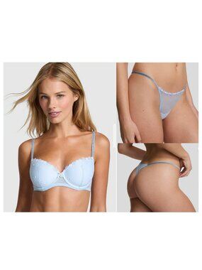 Victoria's Secret PINK Wink™ Lightly Lined Balconette Icy Blue Bra and Panty Set
